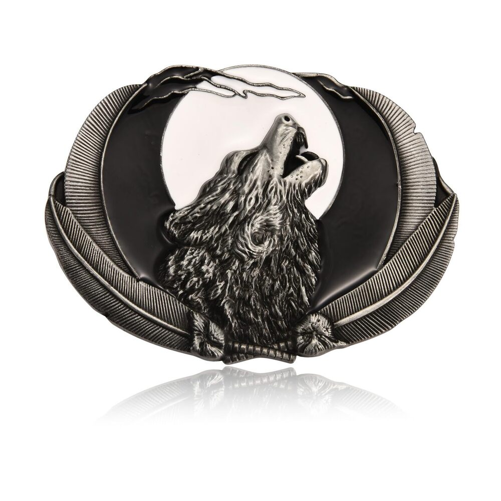 5928 Western Belt Buckle , Wolf Howl Belt Buckle with Luna Full Moon Belt